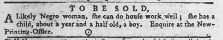 1753 Anonymous Philadelphia slave advertisement.